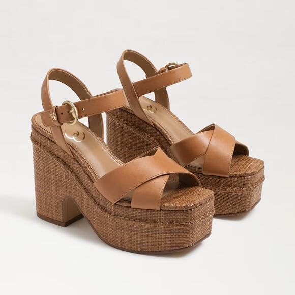New Sam Edelman Women's 9 Trianna Platform Sandals Brown Leather Chunky Vintage - Picture 1 of 13